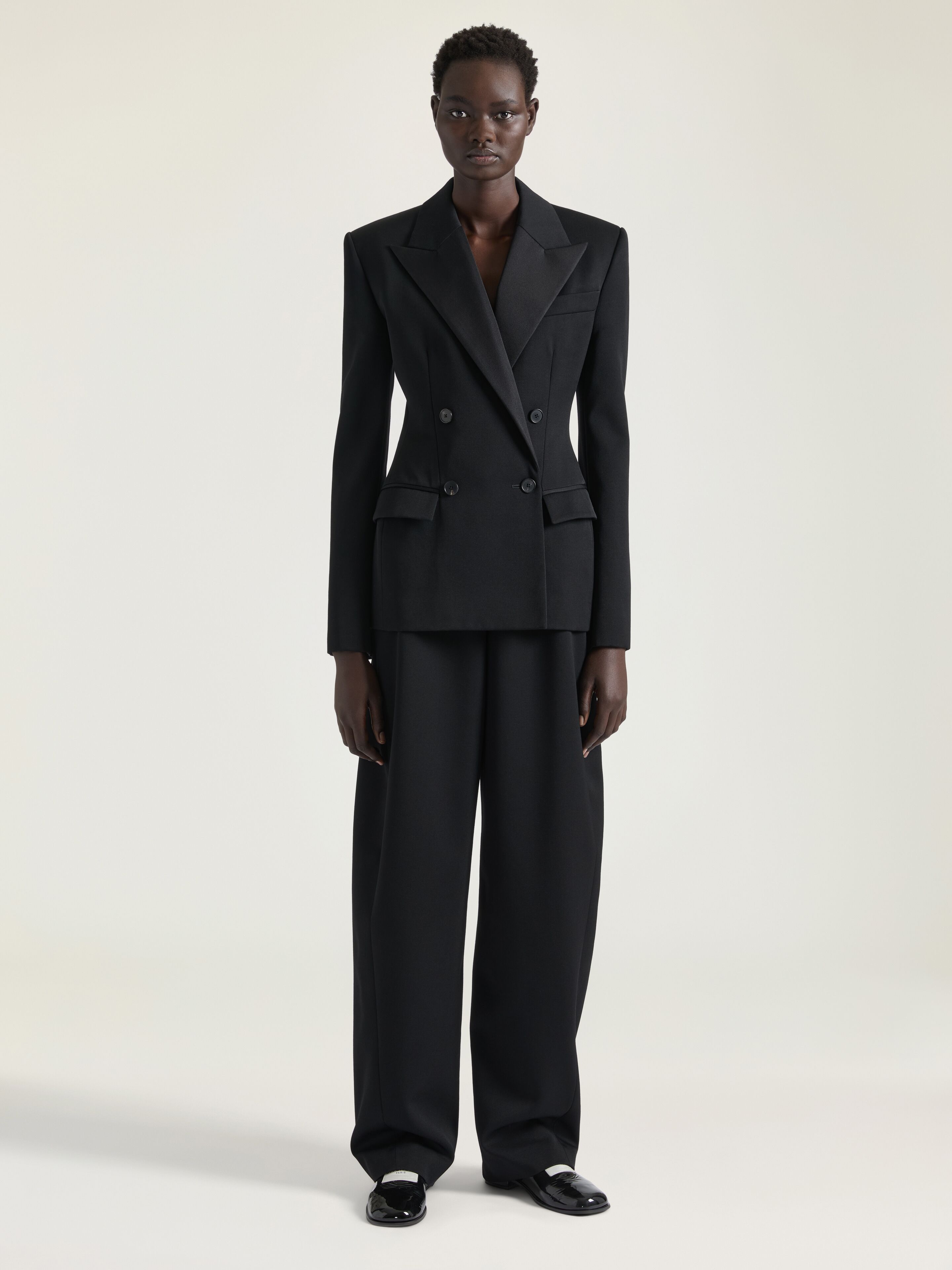 Double breasted tuxedo jacket in wool